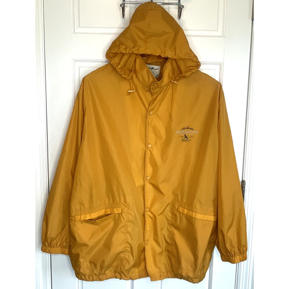 Vintage 90s Eddie Bauer Men's Rain Jacket Sz XL Hooded Full Snap Graphic Print - Picture 1 of 16